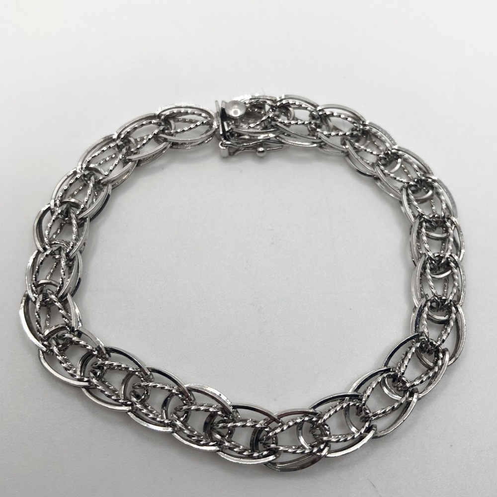 Vtg Sterling Silver Woven Link Charm Bracelet Slide Lock Clasp 7” L  .4” W 12g